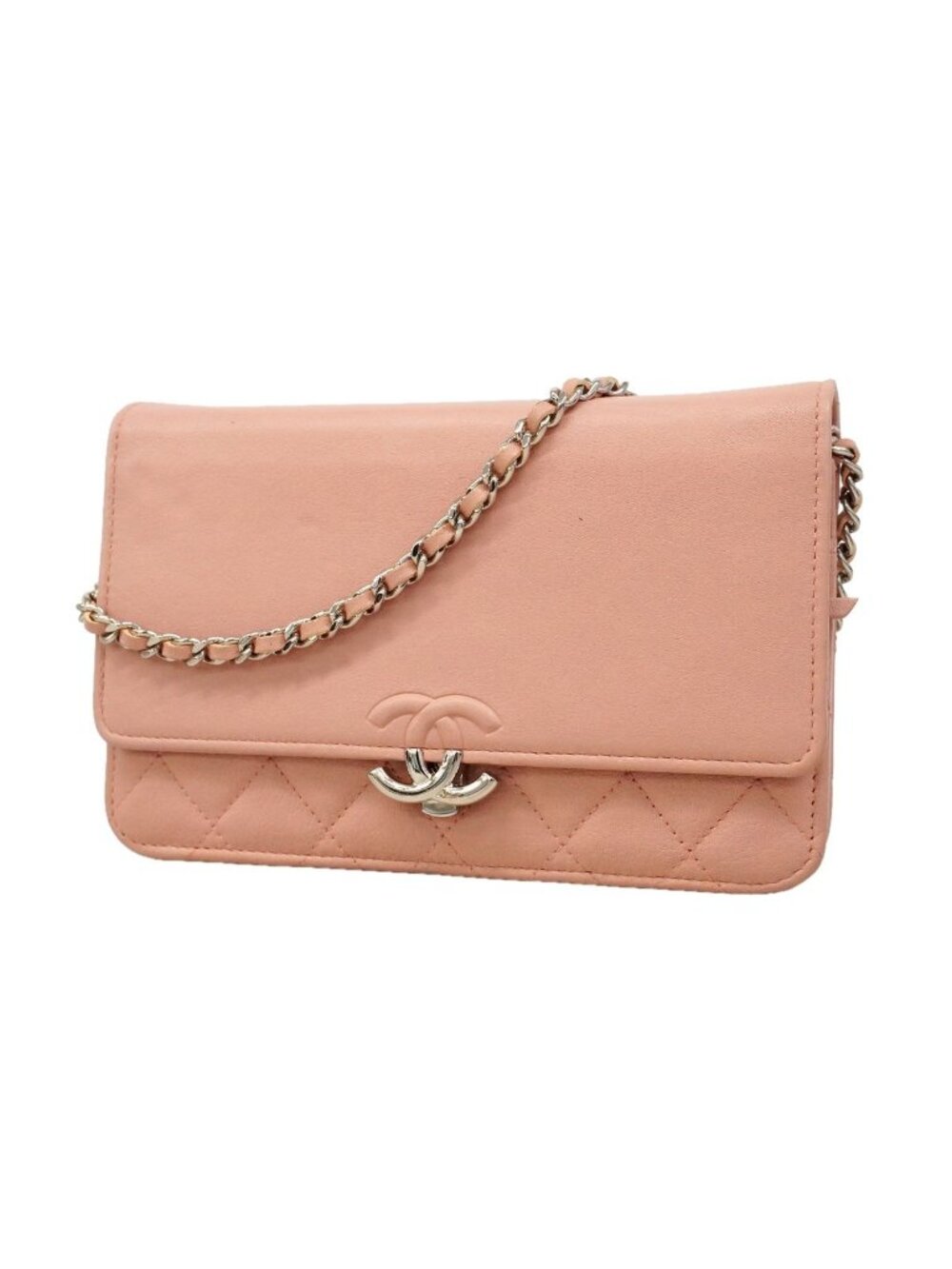 Chanel Wallet on Chain Quilted Leather Pink Silver
